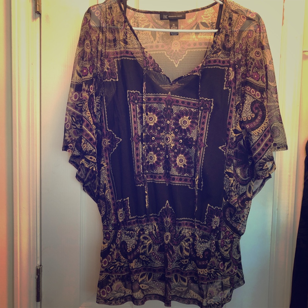 Boho pattern see through shirt with camisole under